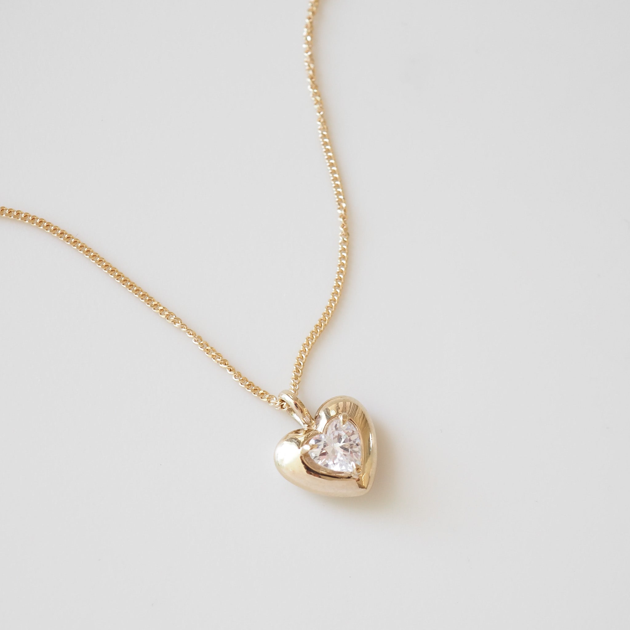 Puffed Heart Pendant | Heart Cubic Zirconia Necklace