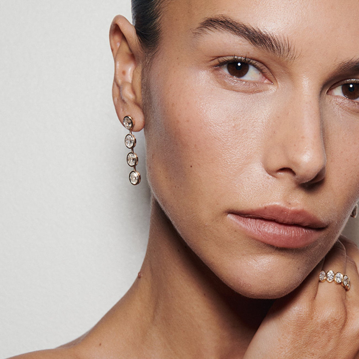 Diamond Drop Bezel Earrings | Archive Oval Earrings