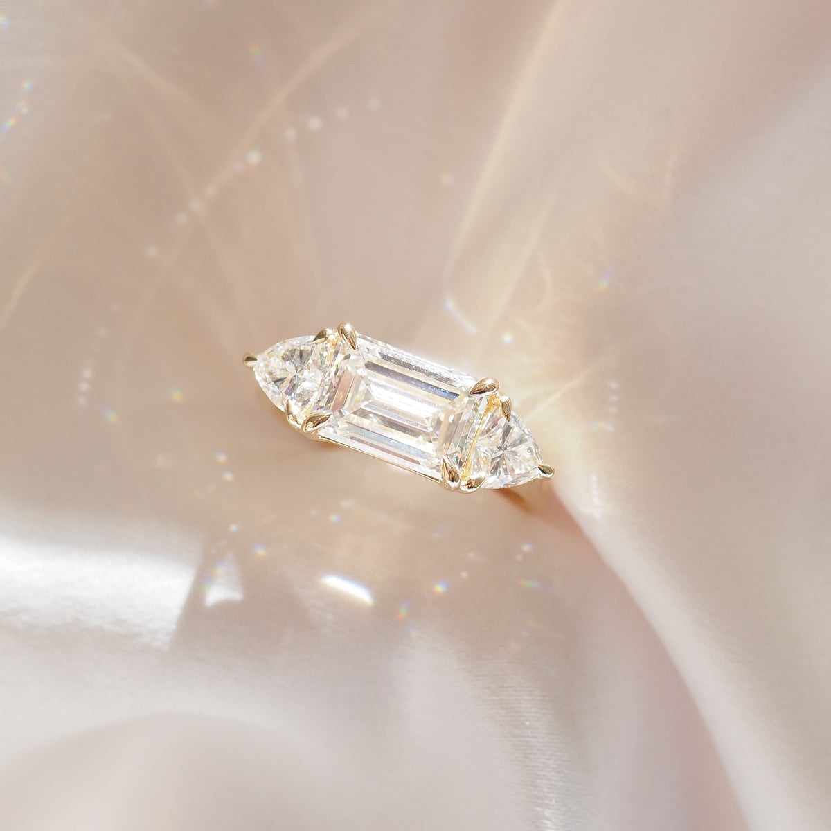 Isla | 3ct Emerald & Trillion Trilogy Lab-Grown Diamond Engagement Ring