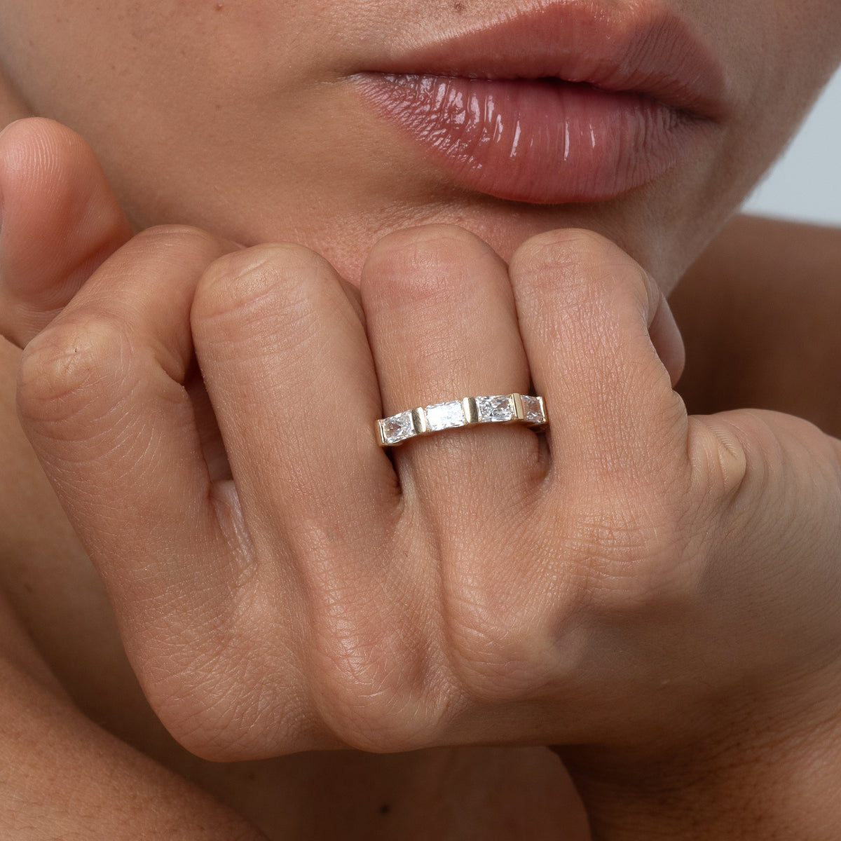 Celine Archive Diamond Wedding Ring, yellow gold band with square diamonds