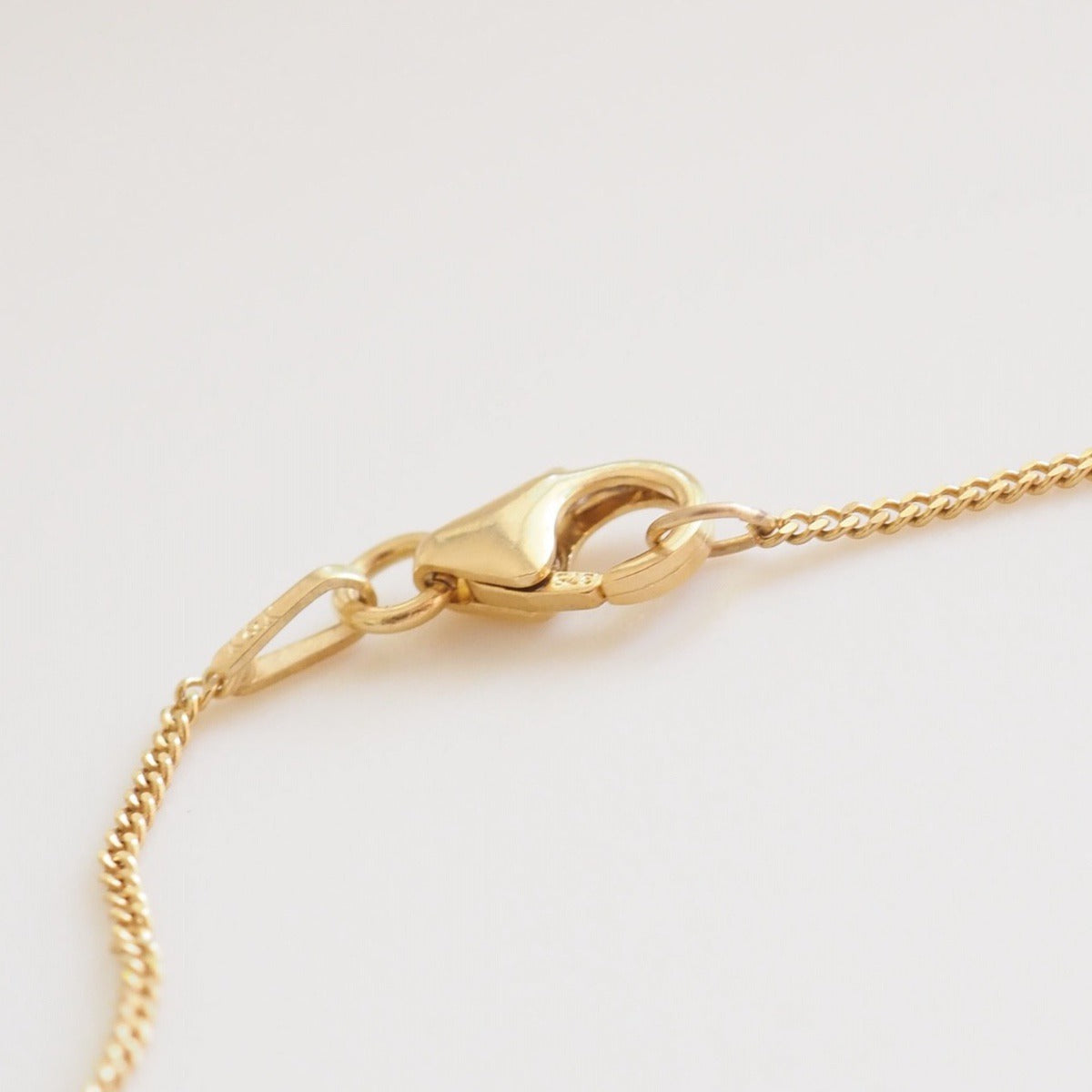 Gold chain with a clasp on a light gray background