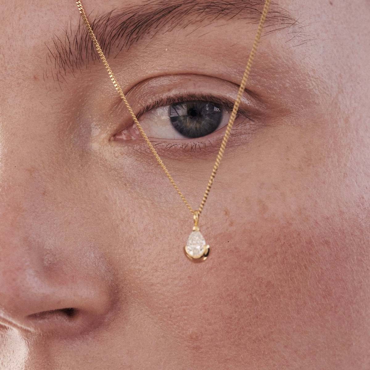Kate & Kole Floating Pear Lab Grown Diamond Necklace in solid yellow gold