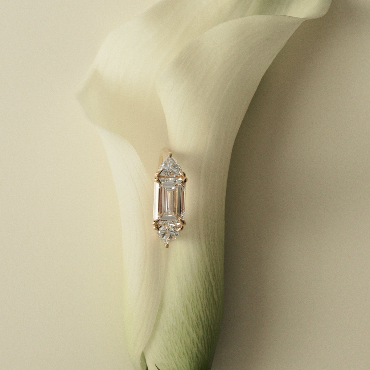 Diamond ring on a white flower petal