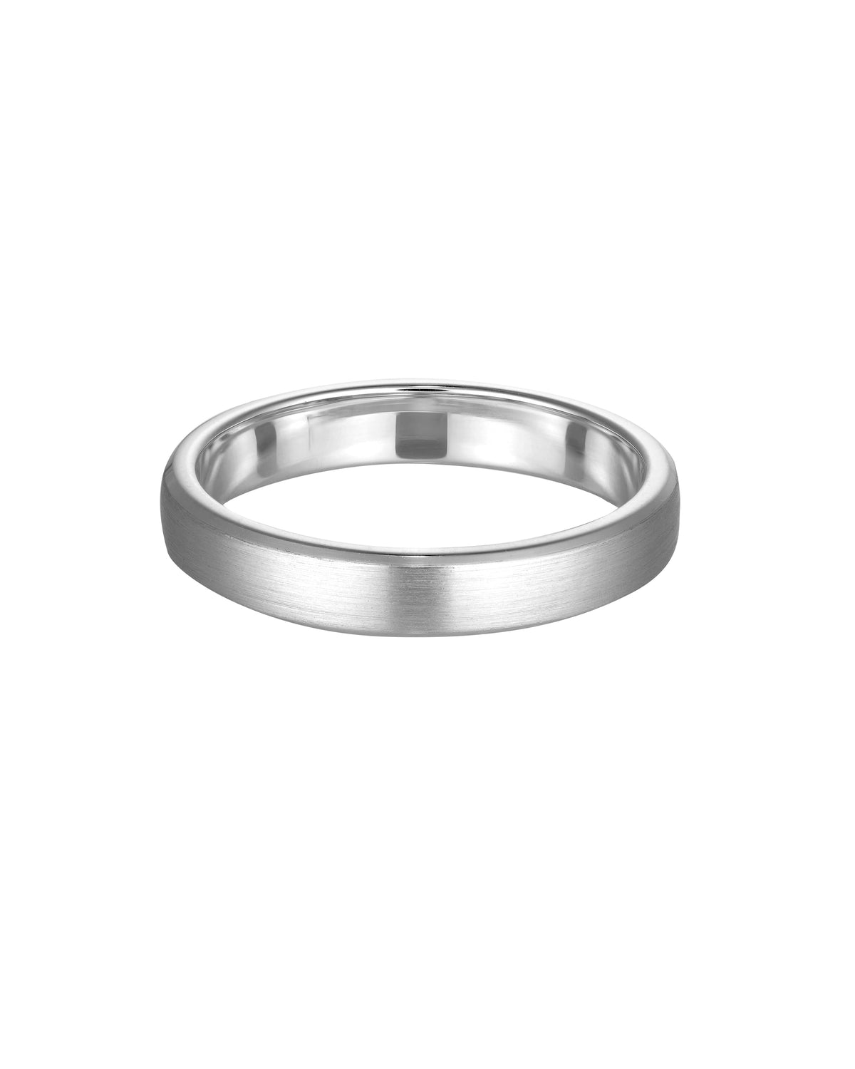 Sleek silver wedding band with a brushed finish, offering a minimalist and elegant design suitable for luxury jewellery collections.